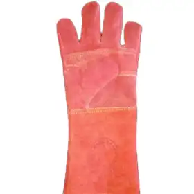 Durable leather gloves designed for heat treatment protection, ensuring safety and comfort, supplied by Vedhika Enterprise in Coimbatore, Tamil Nadu.