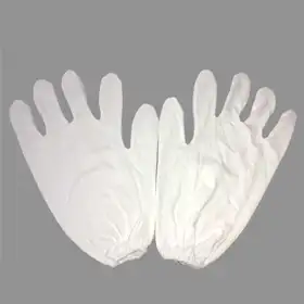 High-quality white Banian safety gloves for protection and comfort, supplied by Vedhika Enterprise in Coimbatore, Tamil Nadu.